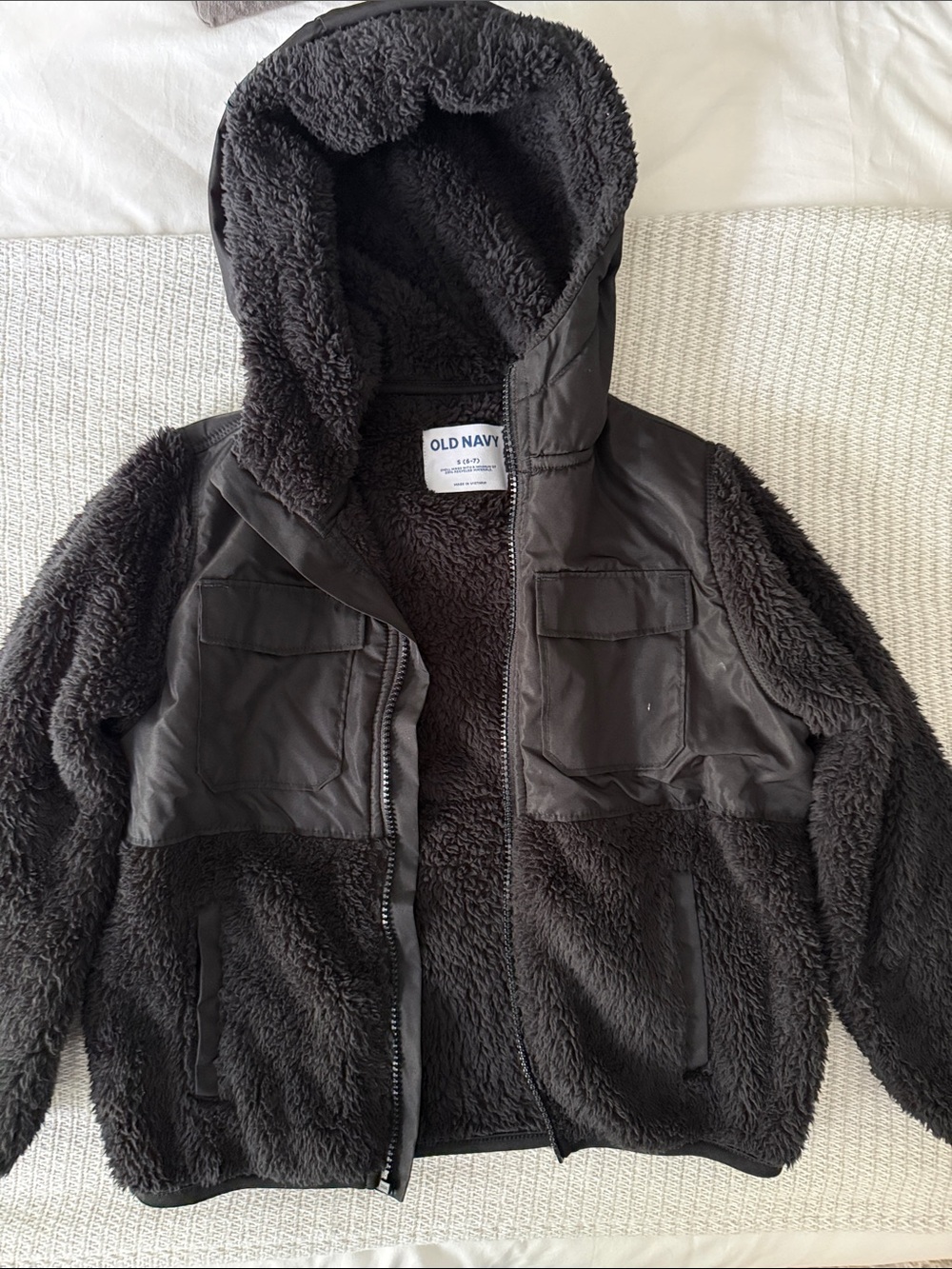 Old Navy Black Sherpa-Lined Hooded Puffer Jacket